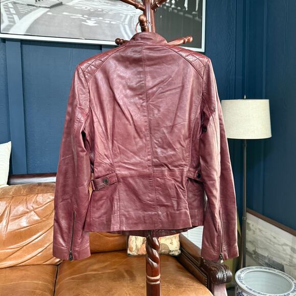 Bod & Christensen S Burgundy Butter Soft Leather Moto Style Jacket AMAZING - Picture 2 of 12